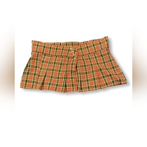 Red/Green Plaid Pleated Button Sexy Teacher Mini Skirt